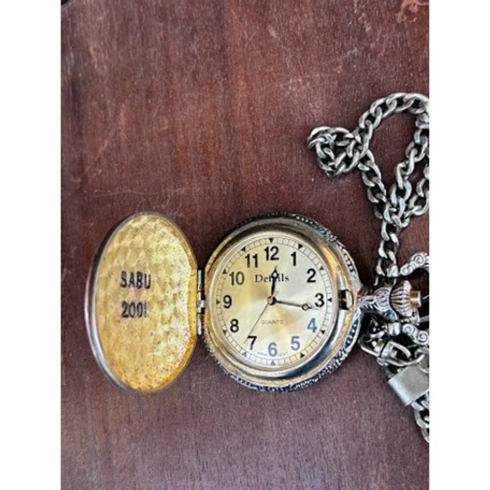 Details Quartz Pocket Watch Semi Truck Tractor‎ Trailer Gold Tone Chain